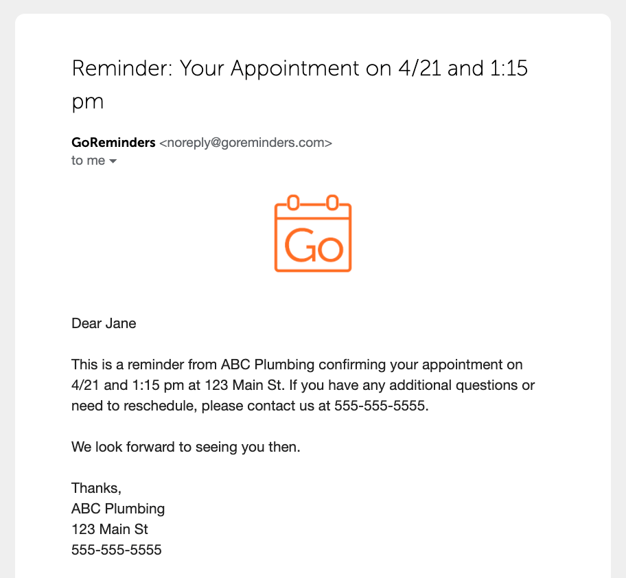 Formal Appointment Reminder Email Template